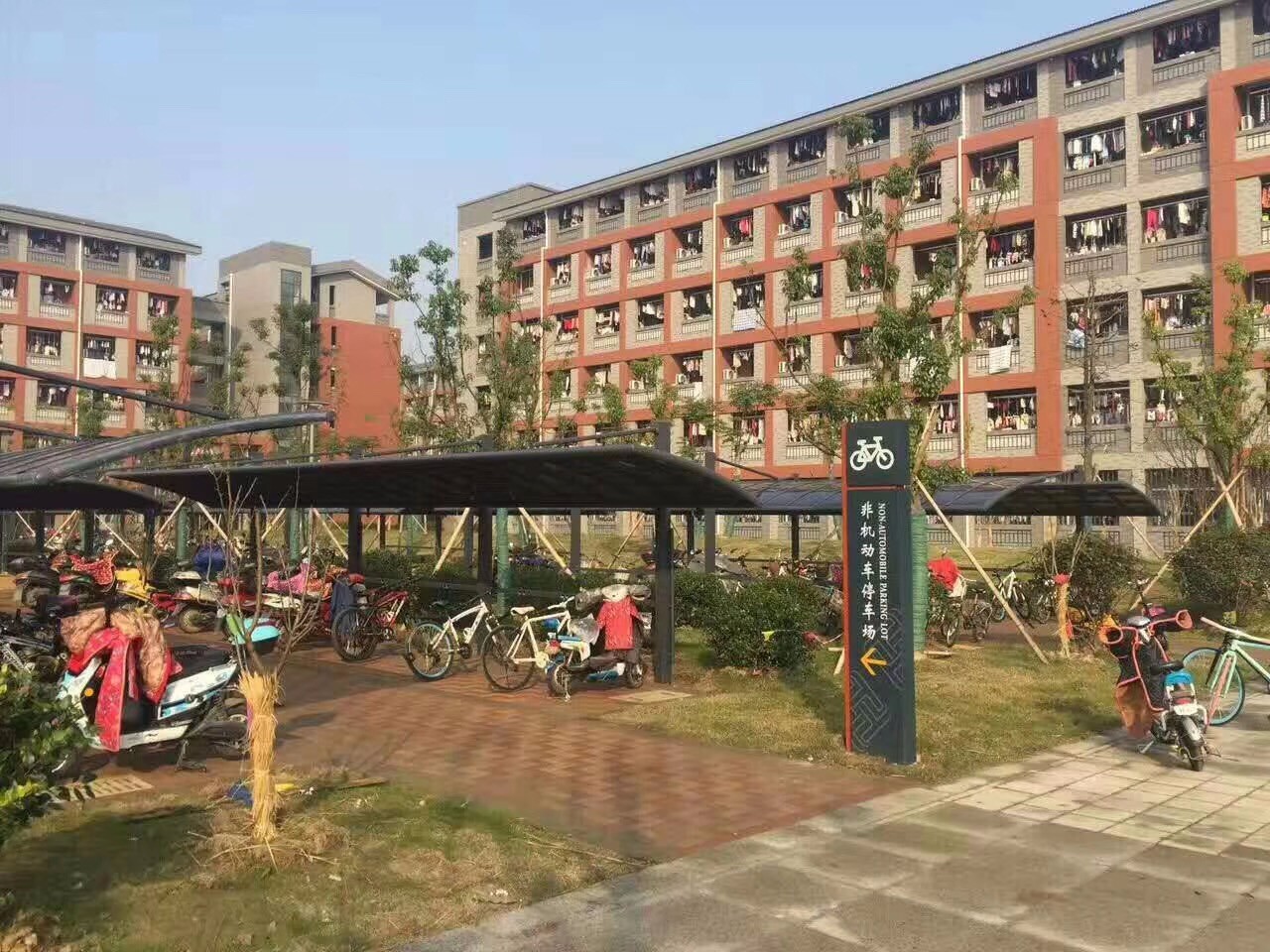 小區(qū)建停車棚，綠化用地和車棚的占地起了沖突。