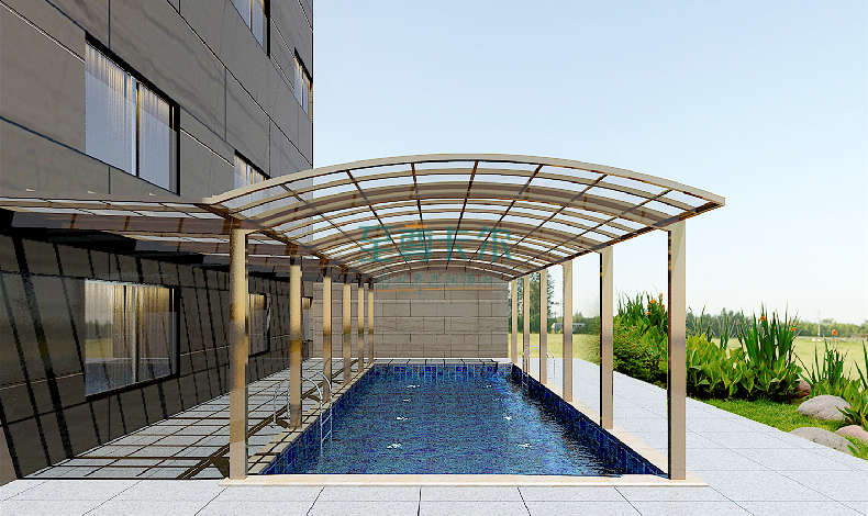 你以為雨棚就只能是雨棚？搖身變成陽(yáng)光泳池棚，通透又美觀